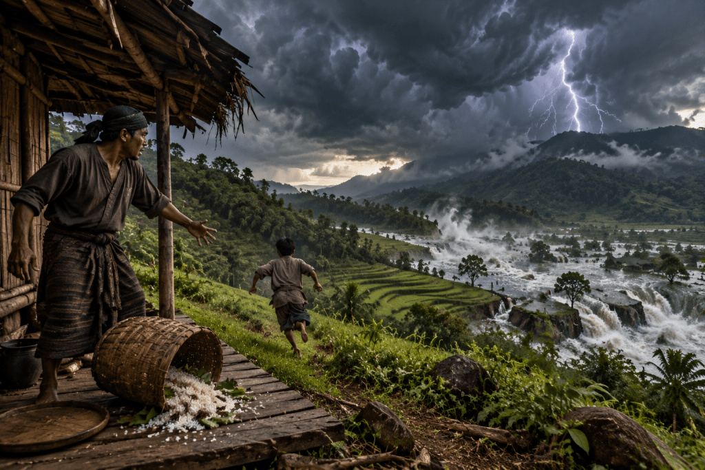 Legenda Danau Toba, Asal-usul Ikan Ajaib dari Sumatera 4 Maket kaldera vulkanik dan sampel batuan tuff letusan supervolcano Danau Toba 74.000 tahun lalu di museum geologi.